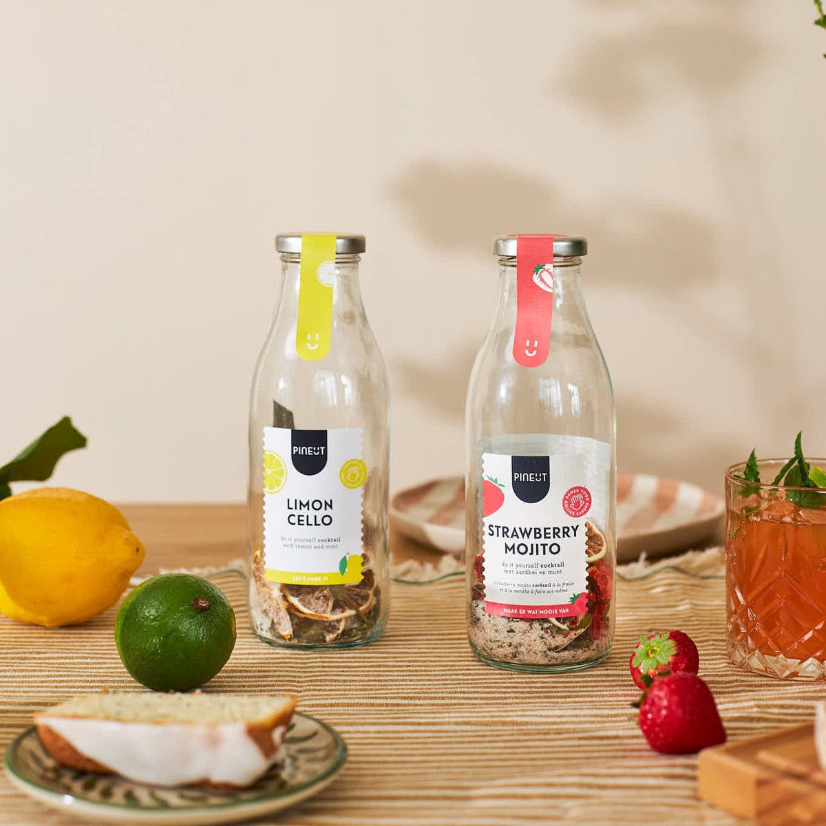 Coffret cadeau cocktails | base Mojito - Fraise & Limoncello | Préparation maison | Cadeau premium pour amateurs