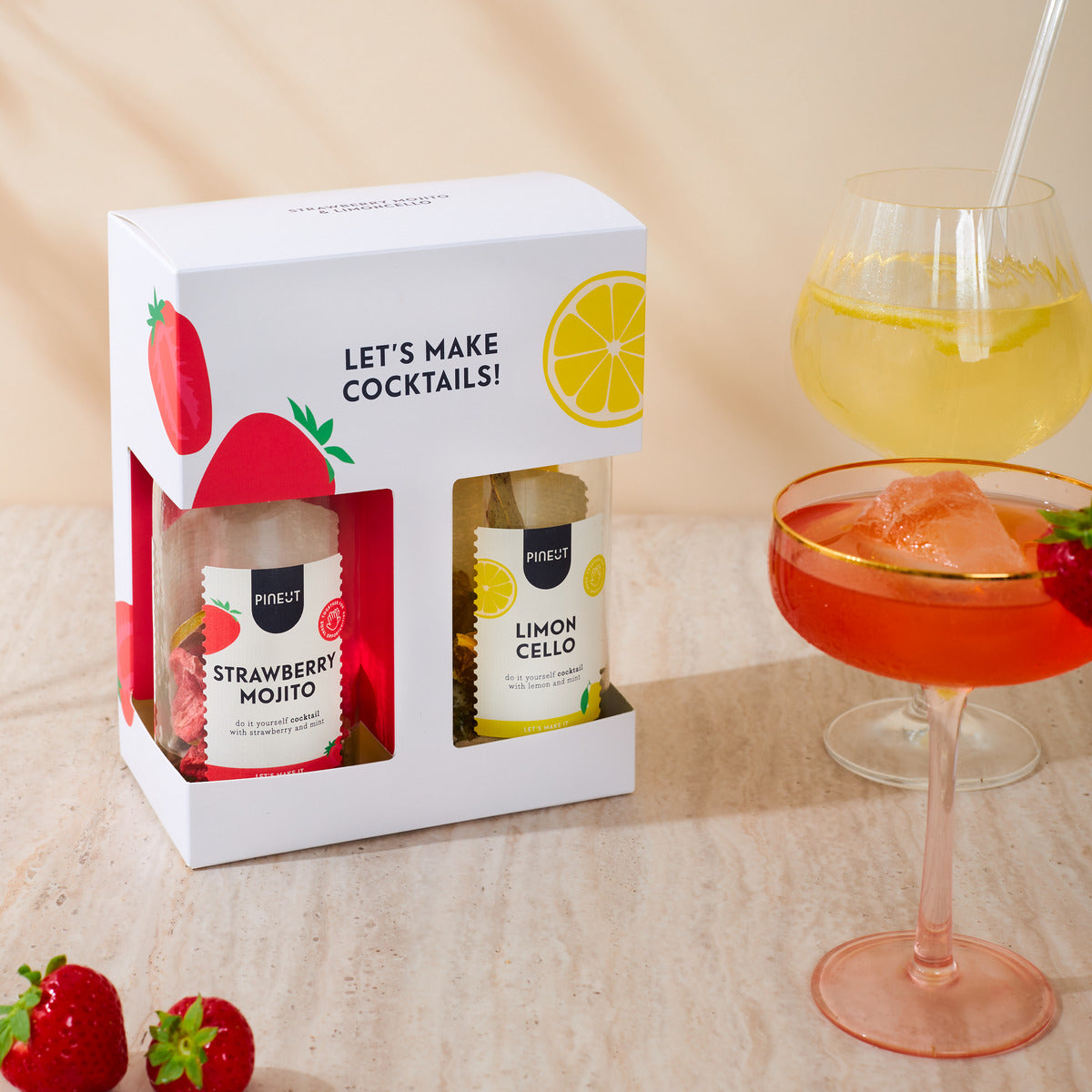 Coffret cadeau cocktails | base Mojito - Fraise & Limoncello | Préparation maison | Cadeau premium pour amateurs