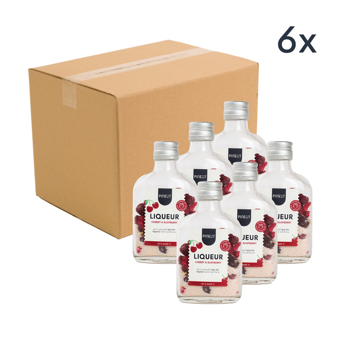 Likeur maken | Pineut Kersenlikeur | Zakflacon | Cherry & Raspberry | BIO | Doos met 6 stuks