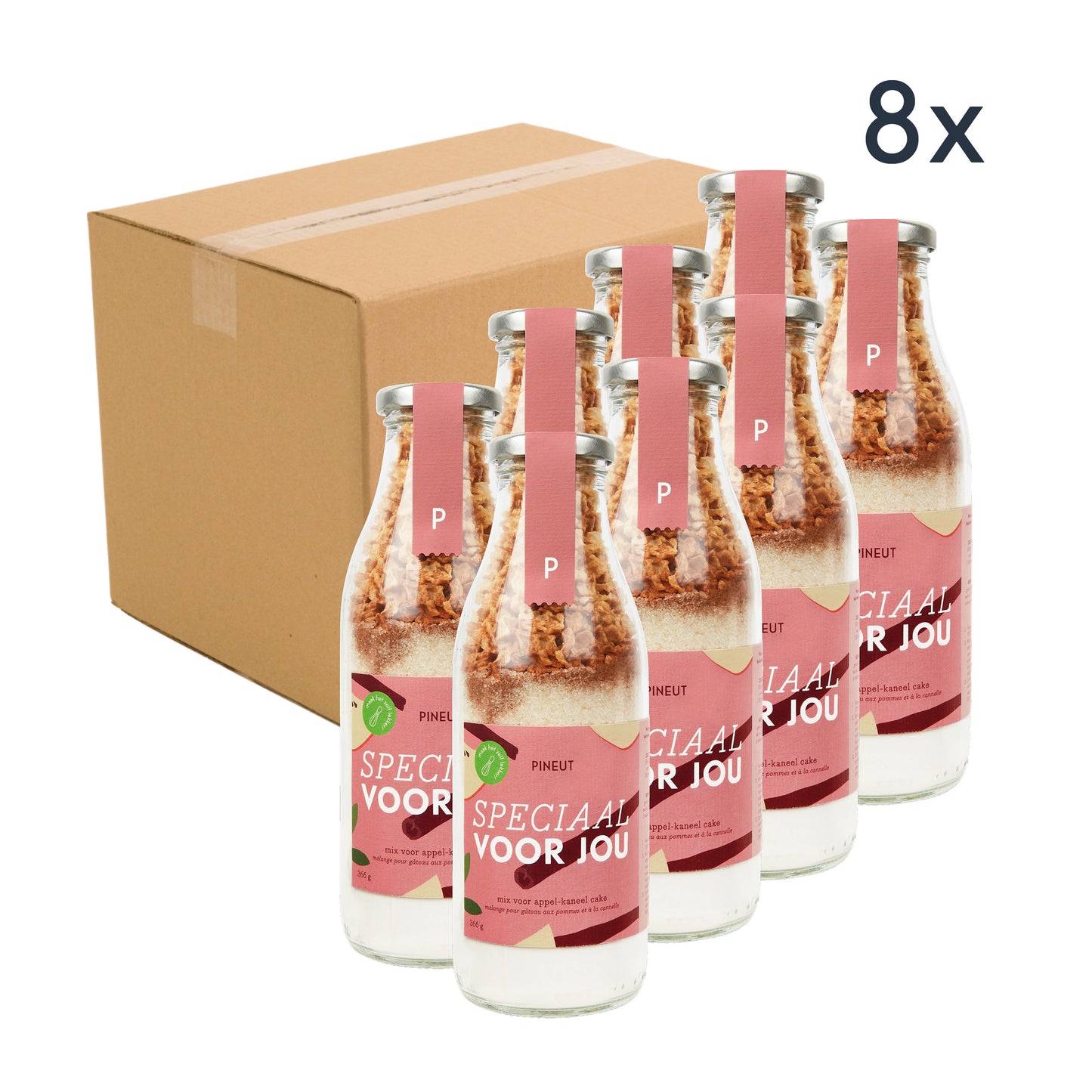 Appel-Kaneel Cake | DIY Cakemix in fles | Doos met 8 stuks