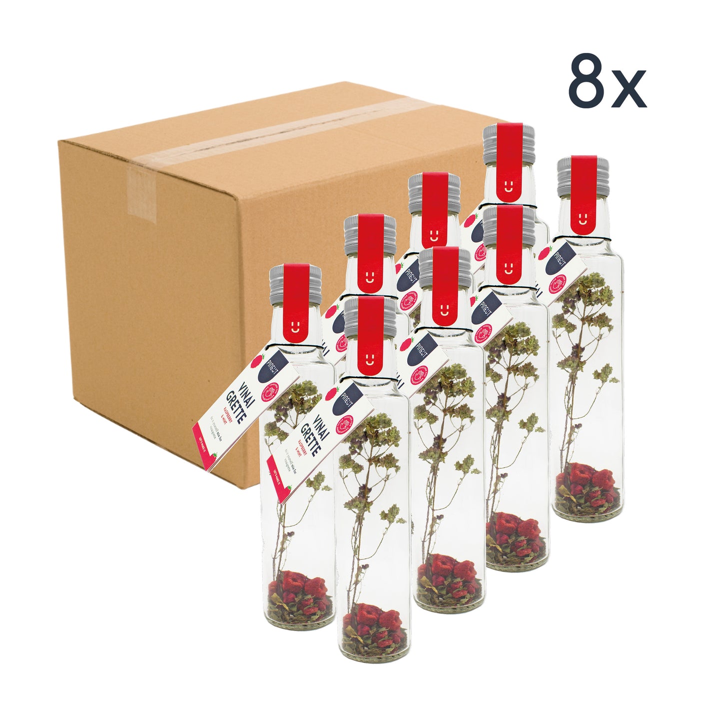 Vinaigrette | fles | Framboos, Granaatappel & Munt | Doos met 8 stuks